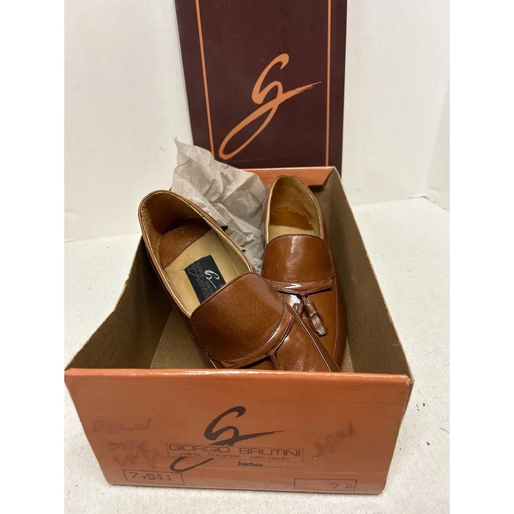 Giorgio Brutini Men's Brown Leather Tassel Loafer Dress Shoes 7D‎ Box Pr e-owned
